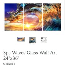 3pc Waves Glass Wall Art 24"x36"