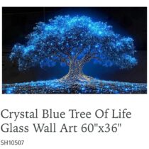 Crystal Blue Tree Of Life Glass Wall Art 60"x36"