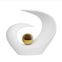 White Abstract Wave Sculpture with Gold Ball