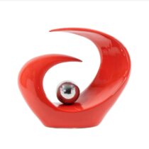 Red Abstract Wave Sculpture with Ball