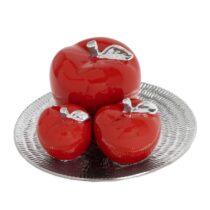 3pc Red Apples on Silver Plate Tabletop Decor