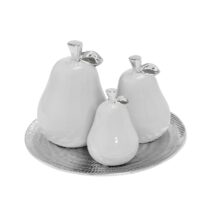 4pc White Pears on Silver Plate Tabletop Decor