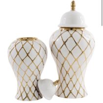White & Gold Diamond Pattern Ginger Jar Set