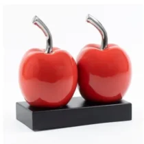 2pc Red Apples Sculpture on Black Base