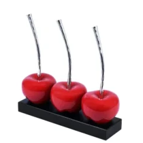 3pc Red Cherries Sculpture on Black Base